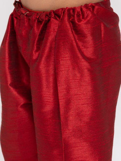 Vastramay Boys' Pink Cotton Silk Sherwani and Churidar Set