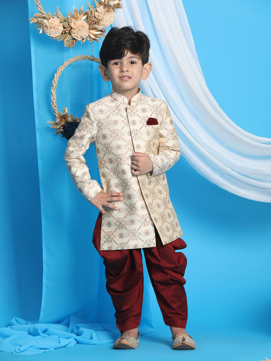 Vastramay boys gold and maroon color sherwani set