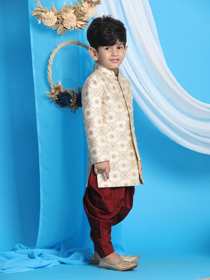 Vastramay boys gold and maroon color sherwani set