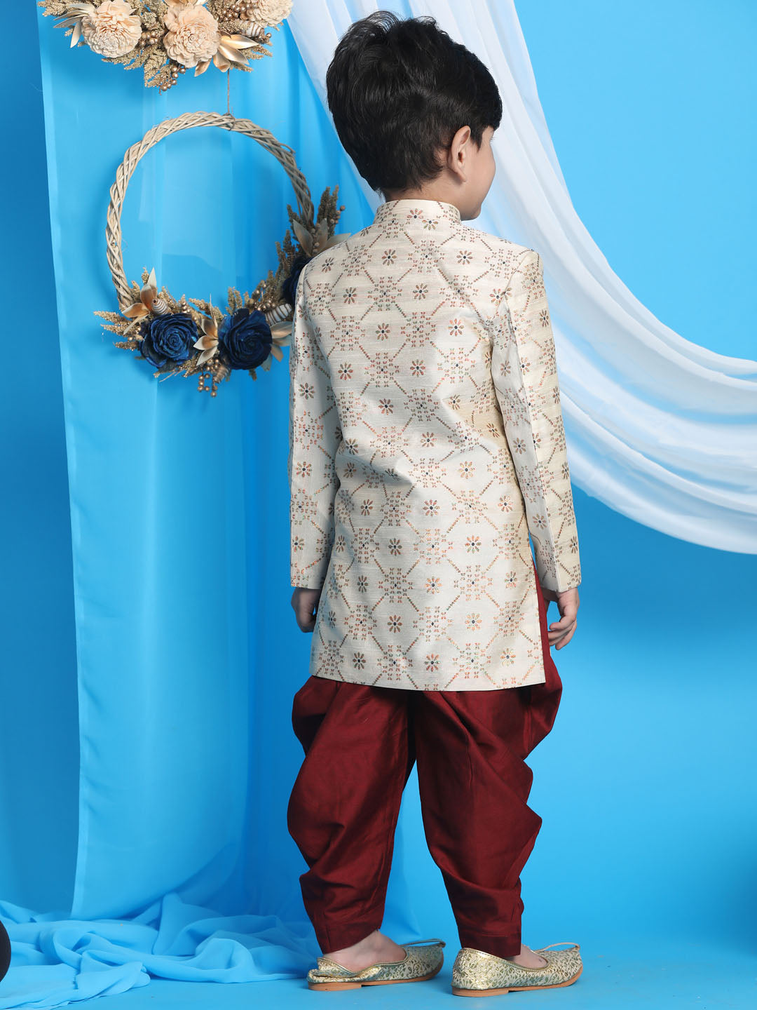 Vastramay boys gold and maroon color sherwani set