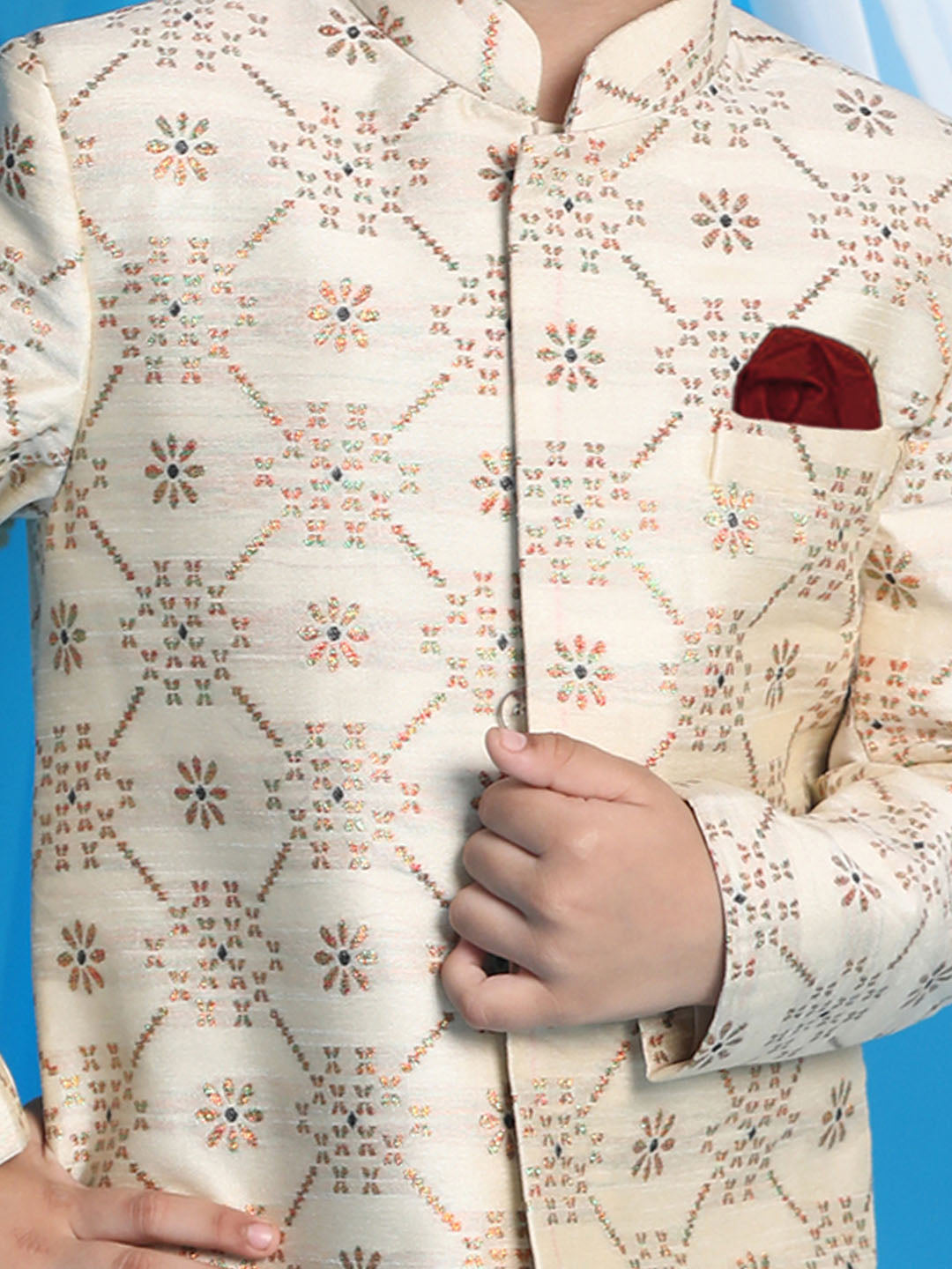 Vastramay boys gold and maroon color sherwani set