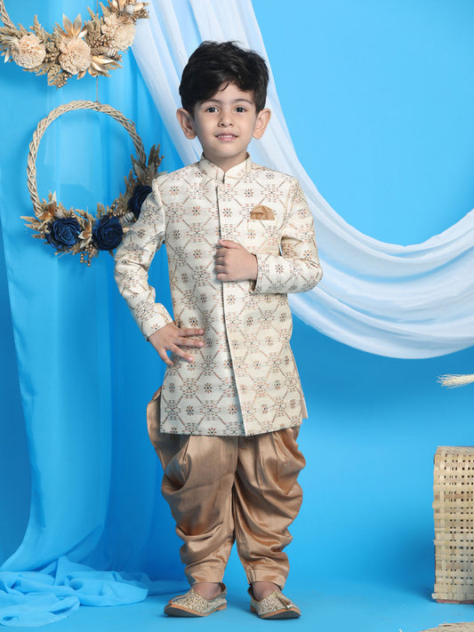 Vastramay boys gold and rose gold color sherwani set