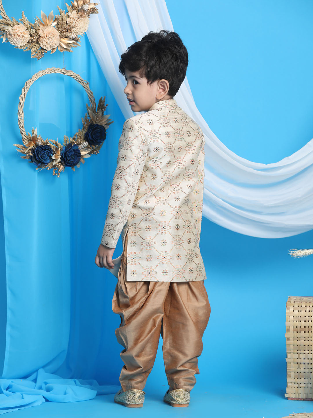 Vastramay boys gold and rose gold color sherwani set