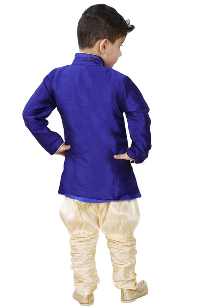 Vastramay Boys' Blue Cotton Silk Kurta and Breedges Set