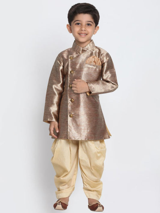 Vastramay Boys' Gold Cotton Blend Sherwani