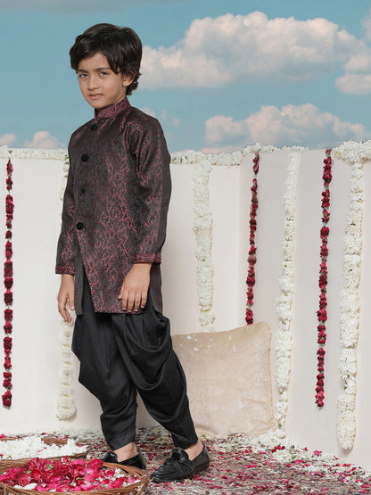 VASTRAMAY Boys' Maroon Silk Blend Sherwani