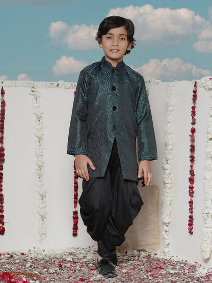 VASTRAMAY Boys' Turquoise Blue Silk Blend Sherwani