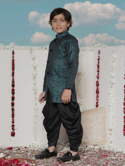 VASTRAMAY Boys' Turquoise Blue Silk Blend Sherwani