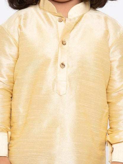 Vastramay  Boys' Gold Cotton Silk Kurta and Dhoti Pant Set