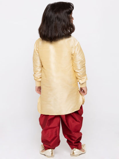 Vastramay  Boys' Gold Cotton Silk Kurta and Dhoti Pant Set