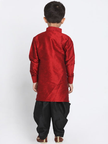 Vastramay Boys' Maroon Cotton Silk Kurta and Dhoti Pant Set