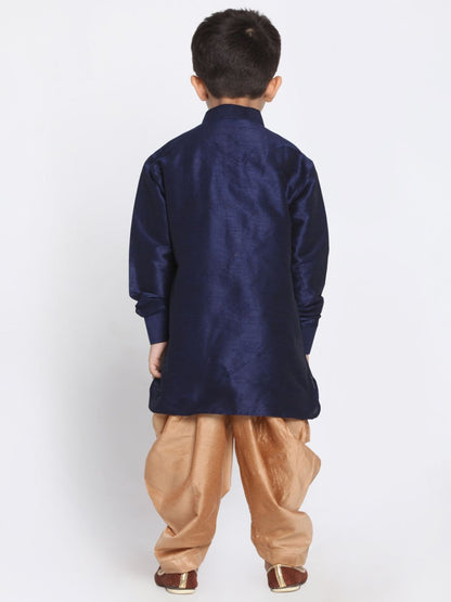 Vastramay Boys' Navy Blue Cotton Silk Blend Kurta and Dhoti Pant Set