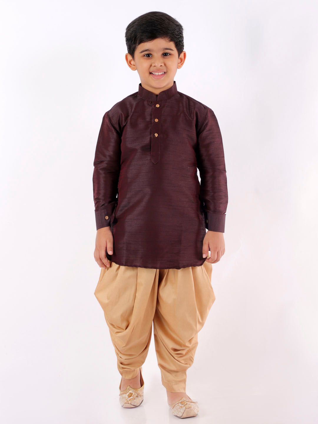 Vastramay Boys' Wine Cotton Silk Blend Kurta and Dhoti Pant Set