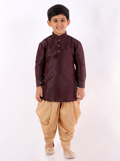 Vastramay Boys' Wine Cotton Silk Blend Kurta and Dhoti Pant Set