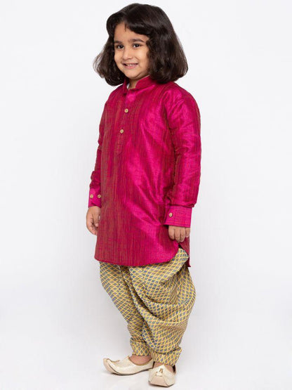 Vastramay Boys' Pink Cotton Silk Kurta and Dhoti Pant Set