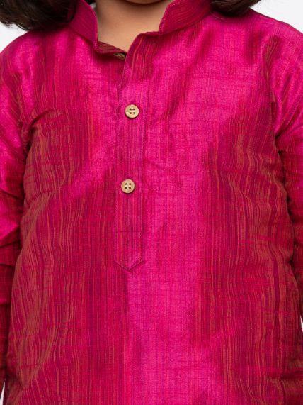 Vastramay Boys' Pink Cotton Silk Kurta and Dhoti Pant Set