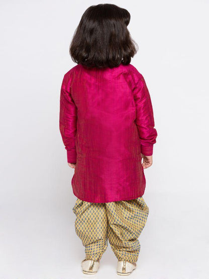 Vastramay Boys' Pink Cotton Silk Kurta and Dhoti Pant Set
