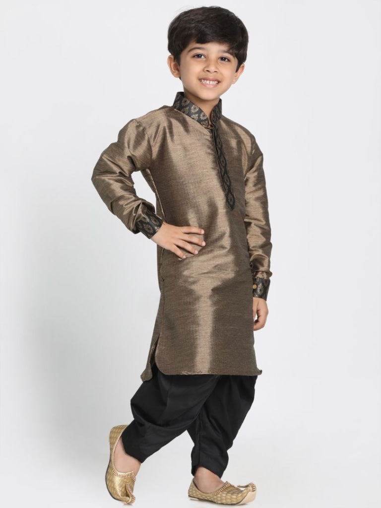 Vastramay Boys' Black Cotton Silk Blend Kurta and Dhoti Pant Set