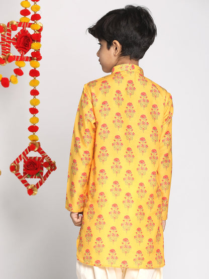 VASTRAMAY Multicolor-Base-Mustard And Cream Baap Beta Kurta