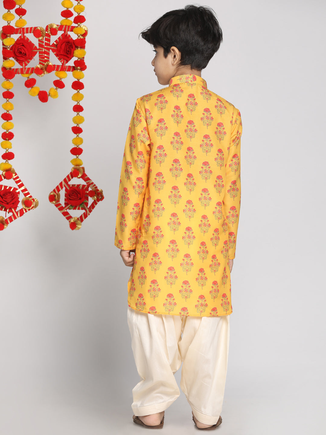 Vastramay Multicolor-Base-Mustard And Cream Baap Beta Kurta And Patiala Set