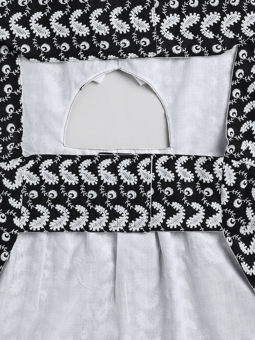 VASTRAMAY Dogs' Black Chikankari Flared Dress With Attached Bow