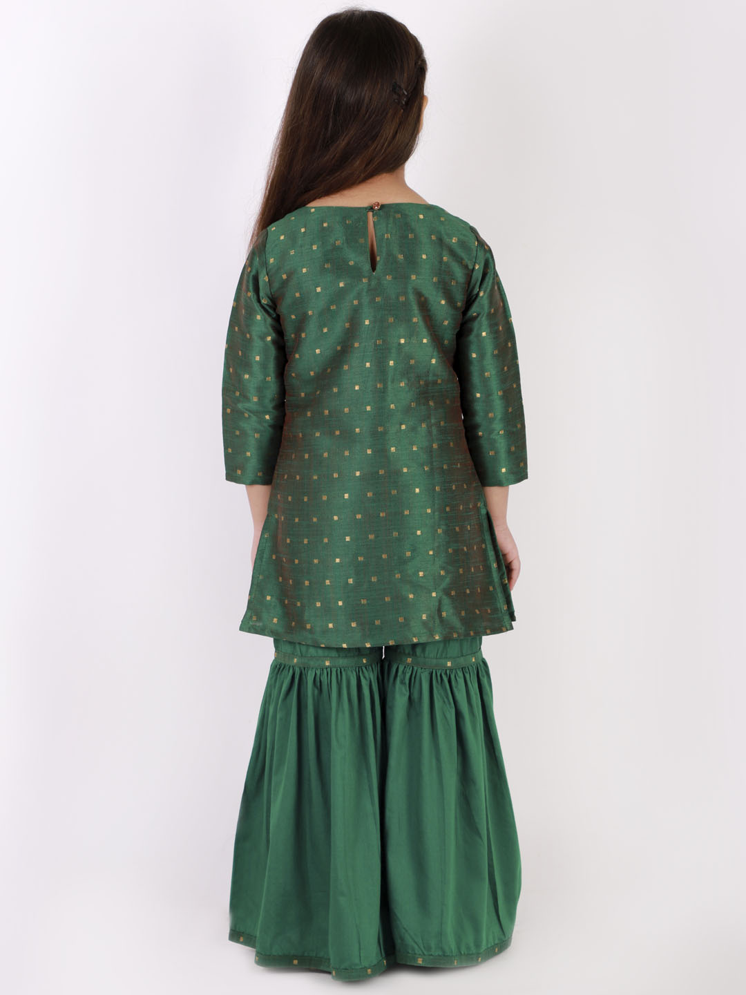 Vastramay Girls' Green Zari Kurta And Sharara Set