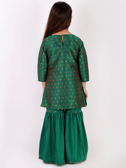 Vastramay Girls' Green Zari Kurta And Sharara Set