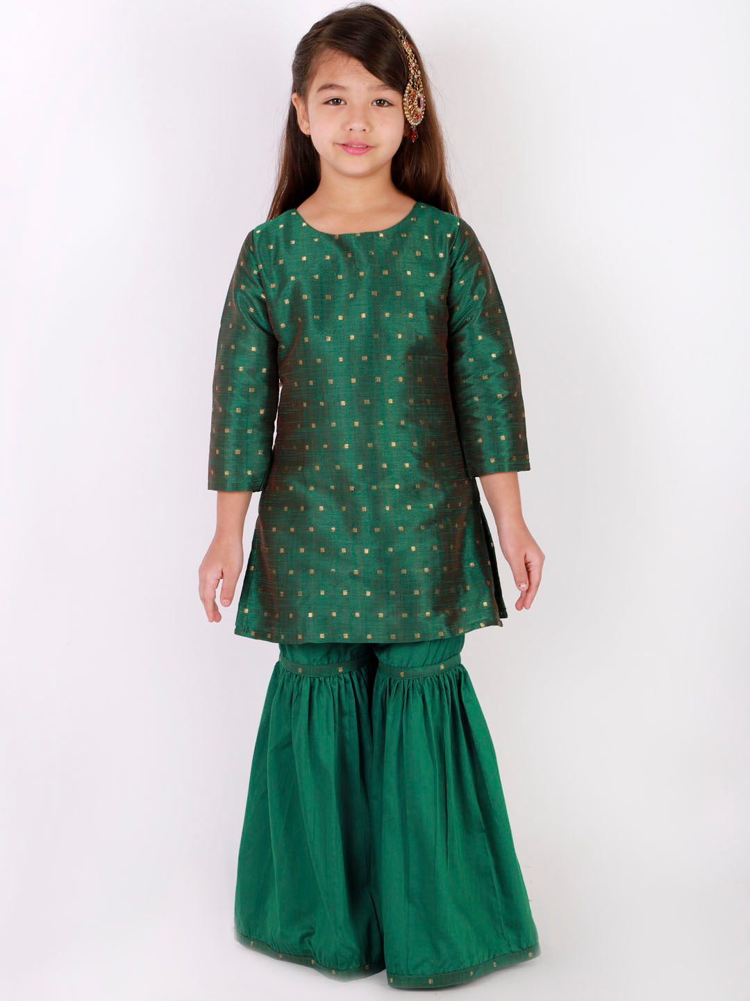 Vastramay Girls' Green Zari Kurta And Sharara Set