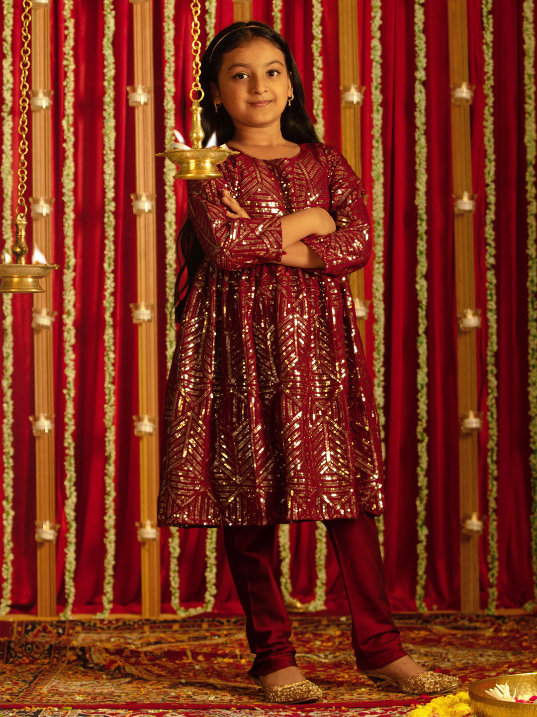 VASTRAMAY Maroon Sequined Festive Siblings Matching Set