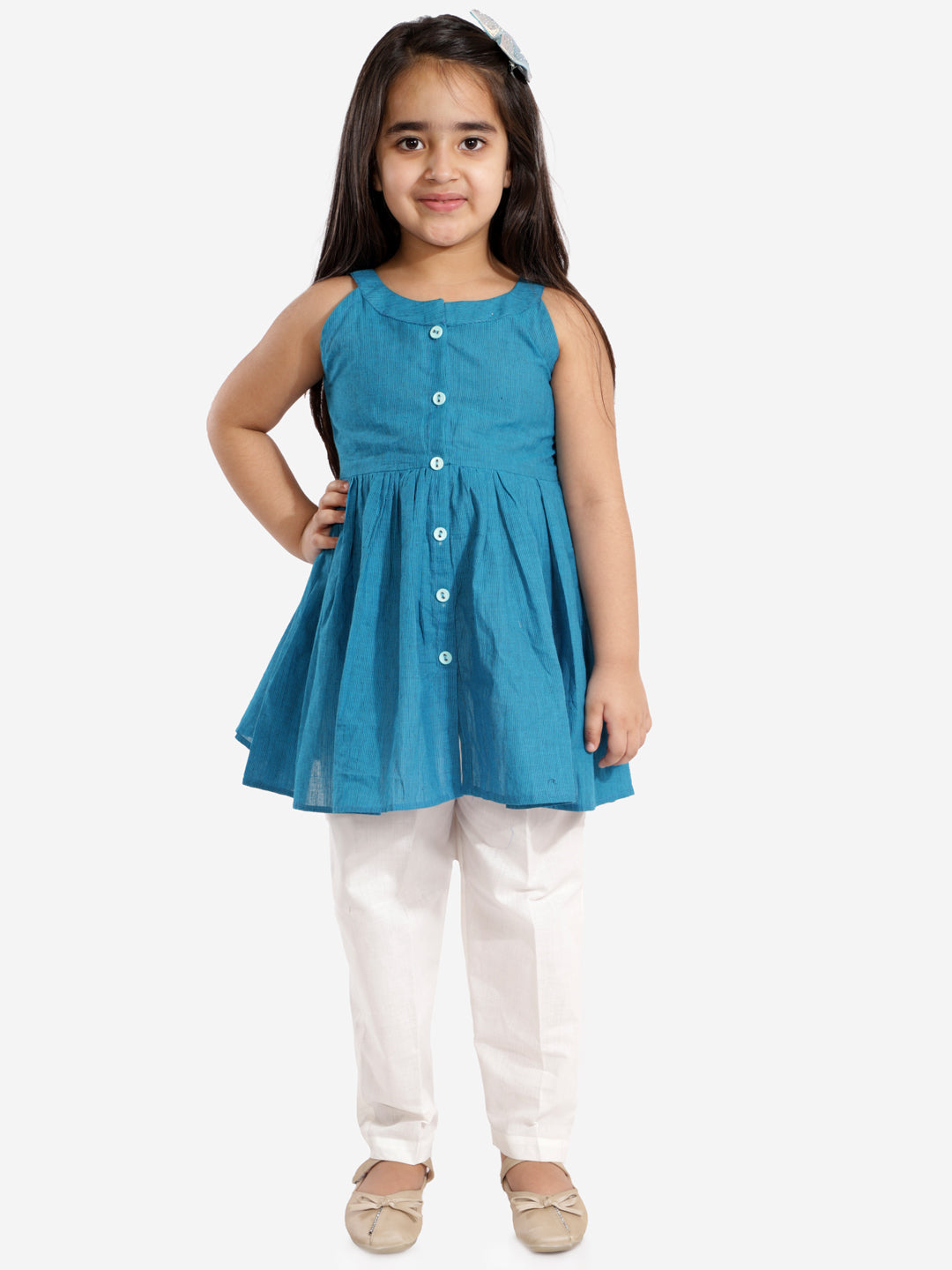 Vastramay  Girls' Handloom Cotton Kurta And Straight Pant Set