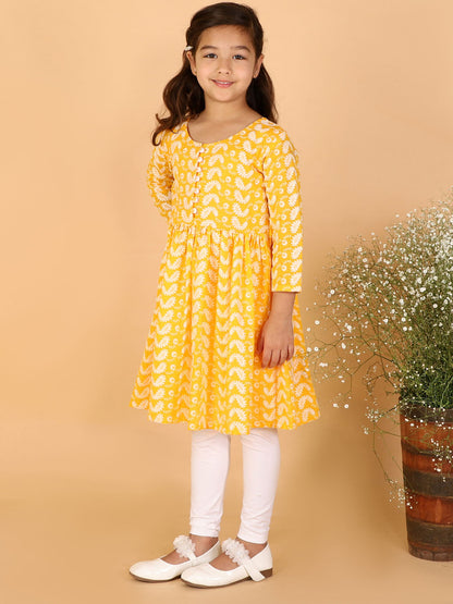 Vastramay Girl's Orange Pure Cotton Chikankari Kurta With Leggings