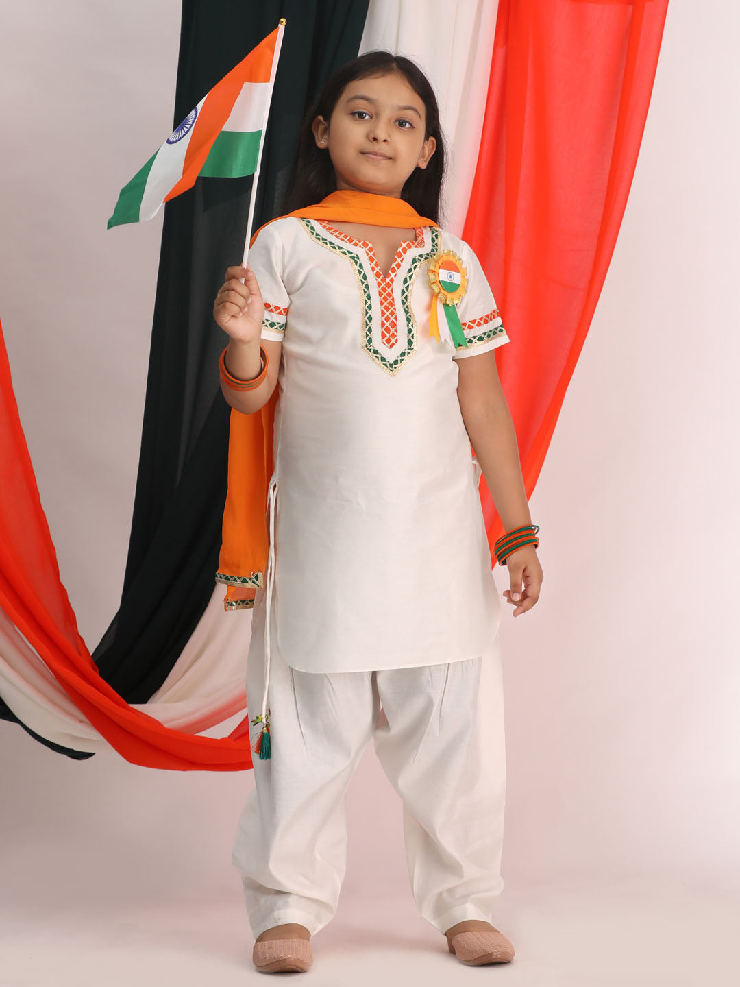 VASTRAMAY Girls Republic Day Special White Kurta Salwar Set