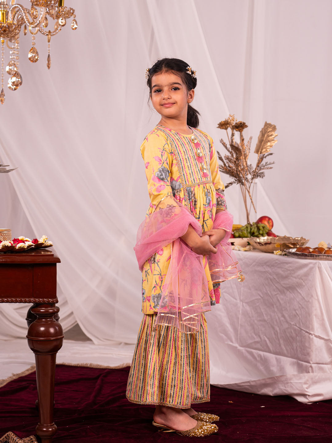 Vastramay Girl's Yellow Kurta And Sharara Set