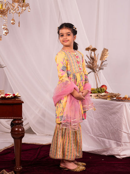 Vastramay Girl's Yellow Kurta And Sharara Set