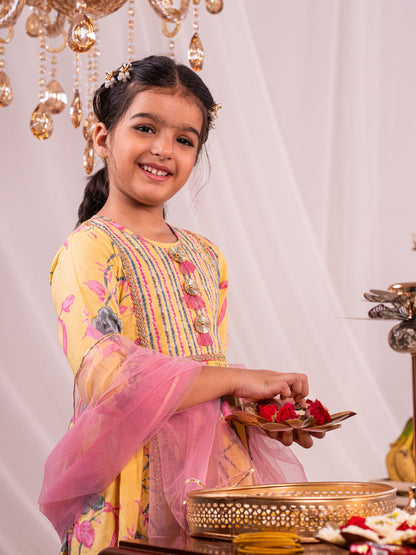 Vastramay Girl's Yellow Kurta And Sharara Set