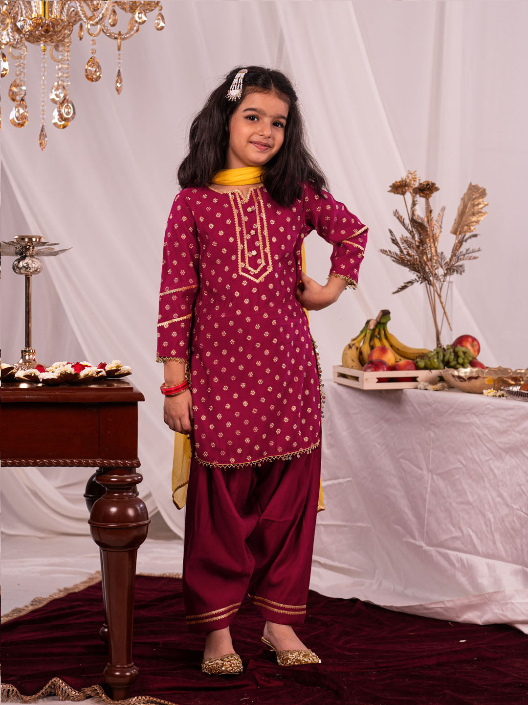 VASTRAMAY Girls Pink Kurta Salwar and Dupatta Set