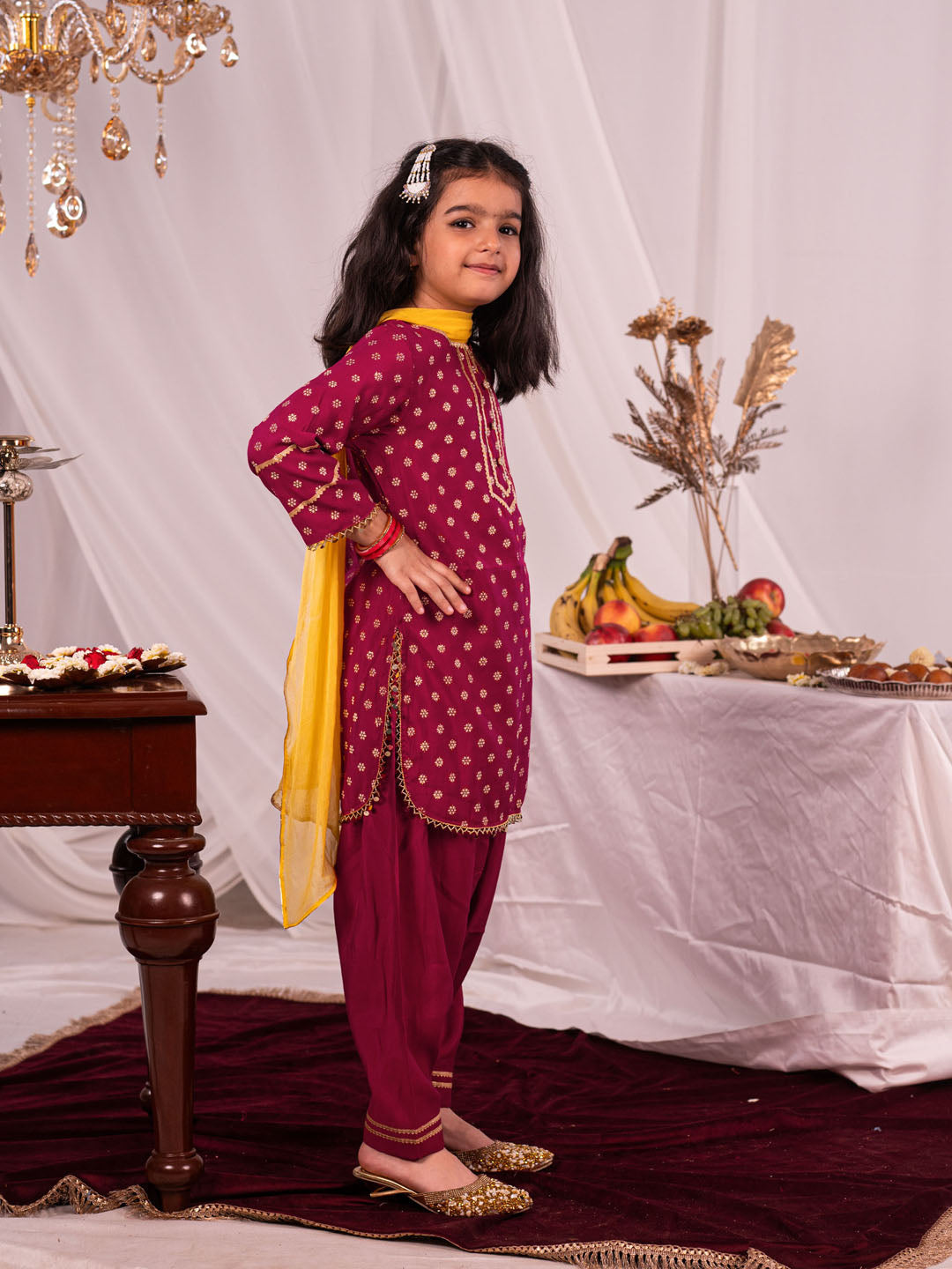 VASTRAMAY Girls Pink Kurta Salwar and Dupatta Set