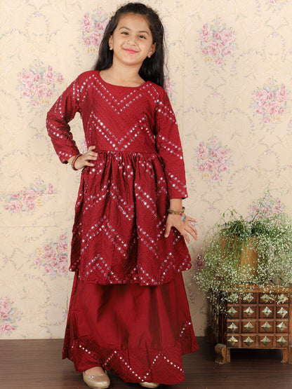 Viscose Maroon Mirror Traditional Sibling Set