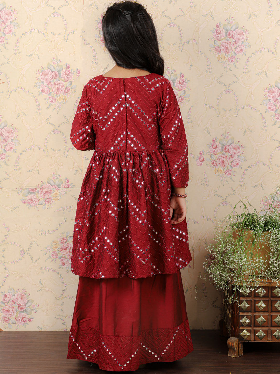 Viscose Maroon Mirror Traditional Sibling Set