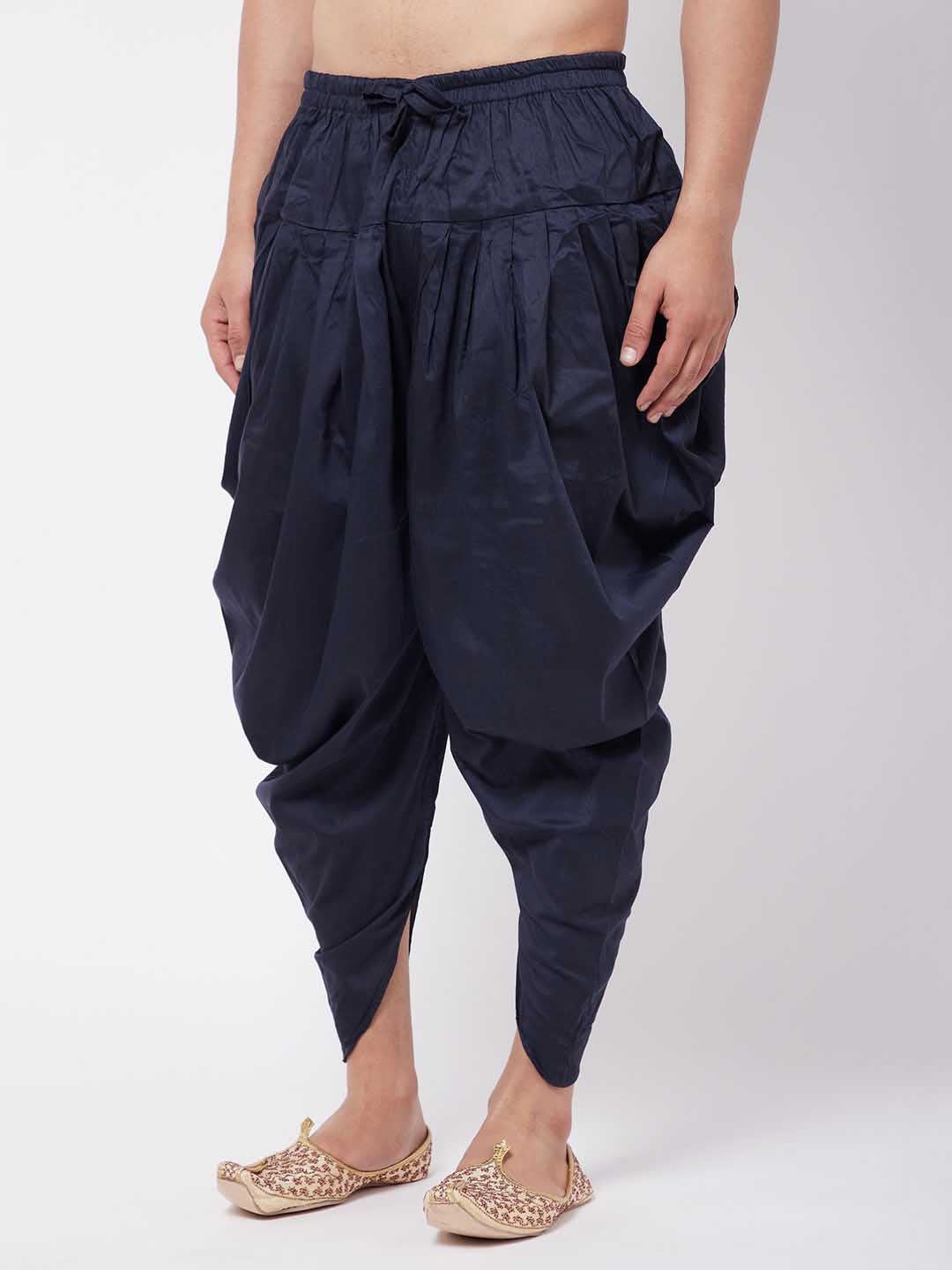 Vastramay Men's Navy Blue Cotton Blend Cowl Dhoti