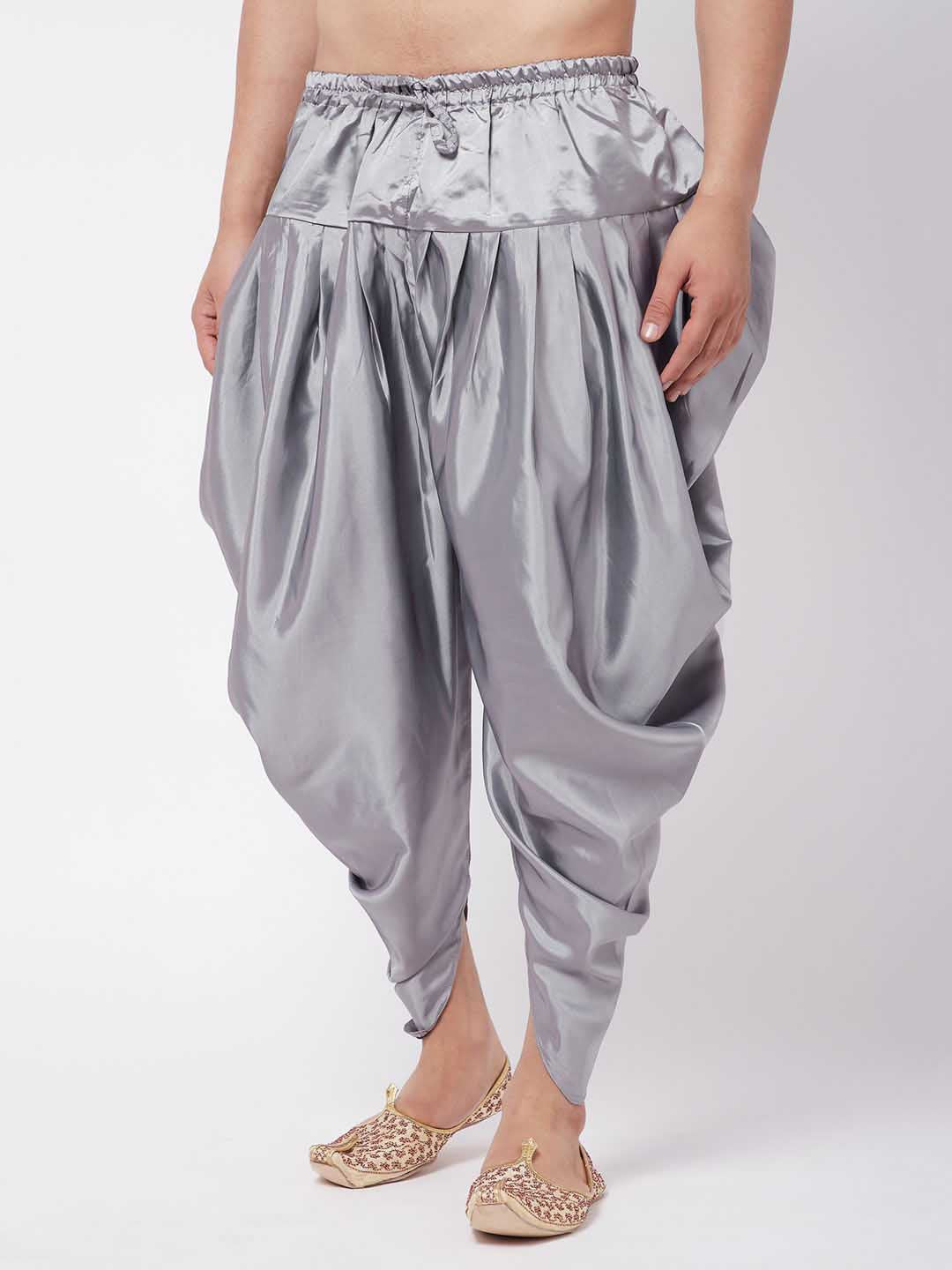 Vastramay Men's Silver Cotton Blend Cowl Dhoti