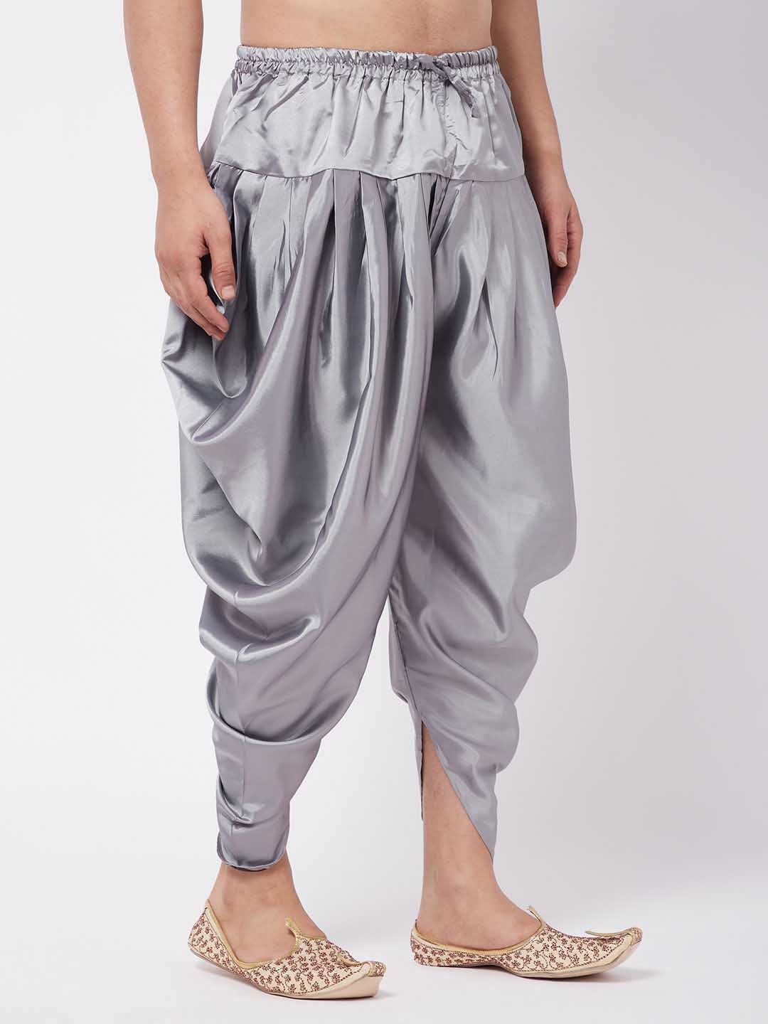 Vastramay Men's Silver Cotton Blend Cowl Dhoti