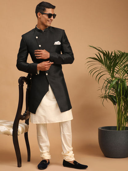 Vastramay Men's Black Angrakha Indo Western Combo Set