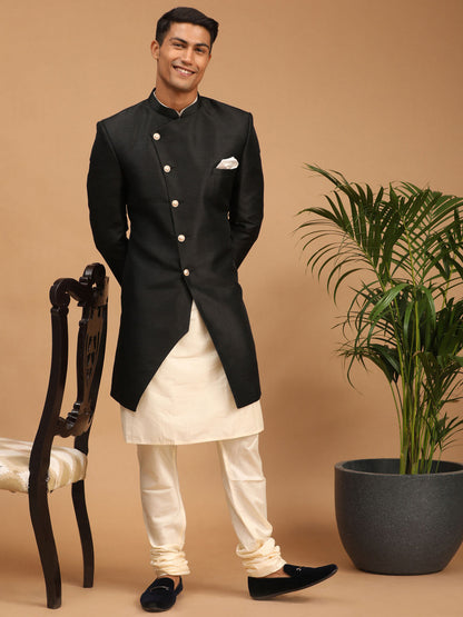 Vastramay Men's Black Angrakha Indo Western Combo Set