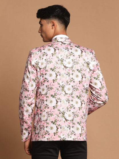 Vastramay Men's Pink Floral Printed Blazer