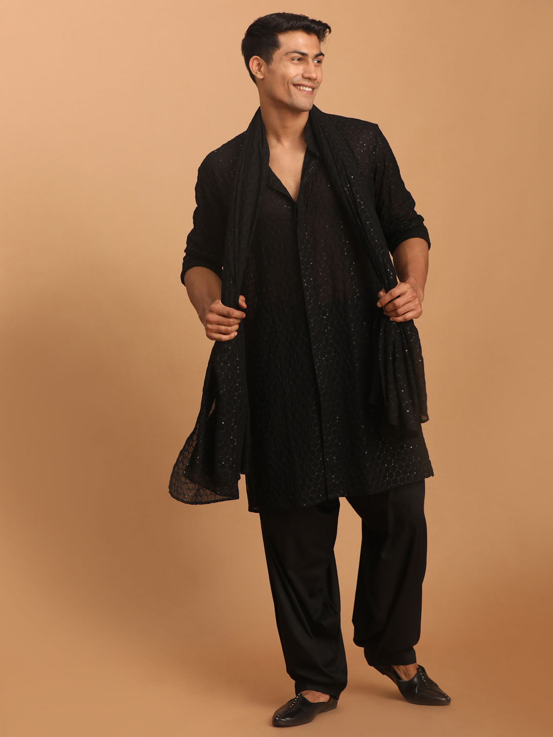 vastramay mens black georgette sequined dupatta