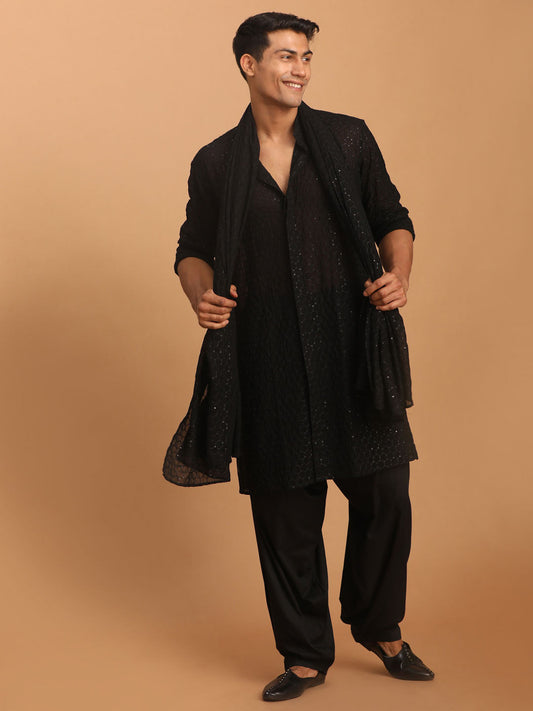 vastramay mens black georgette sequined dupatta
