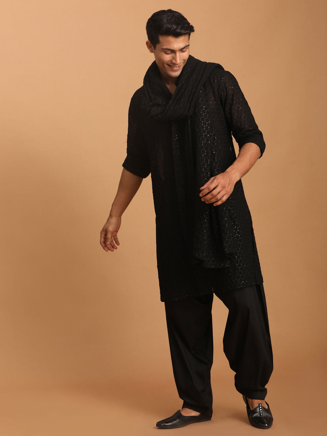 vastramay mens black georgette sequined dupatta