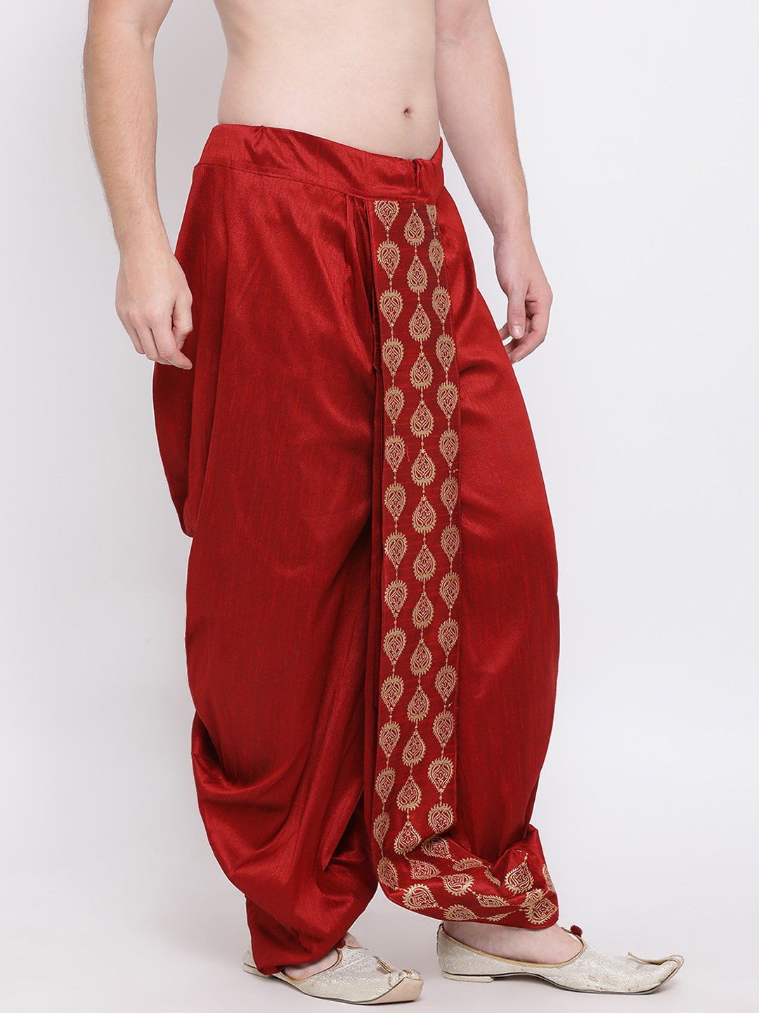 Vastramay Men's Maroon Embroidered Dhoti Pant