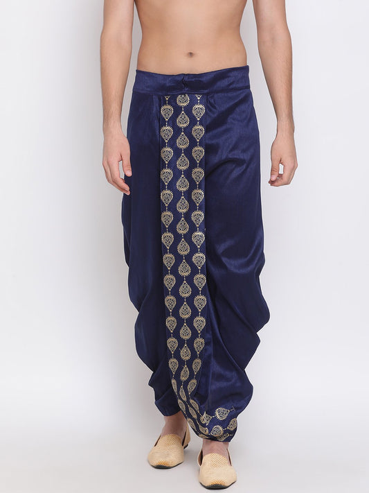 Vastramay Men's Navy Blue Embroidered Dhoti Pant